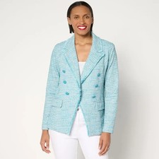Belle by Kim Gravel Class Sass Spring Tweed Stretch Blazer Blue in XL