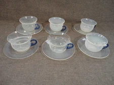 Vintage Set of 6 FRY FOVAL Opalescent Glass Delft Blue Cup & Saucers