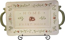 Decorative Serving Tray Plate with Handles & Stand 14" Apples Home Sweet Home