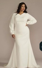 David's Bridal Wedding Dress Plus Size 24W with Jacket Size 3X Crepe