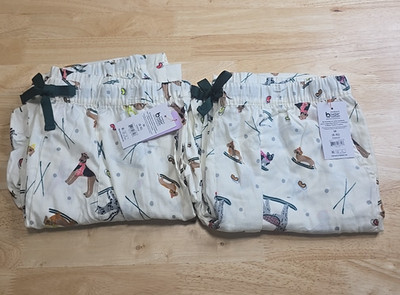 2 PACK Joyspun Print Flannel Sleep Pants Winter White Dogs Size Medium (8-10)