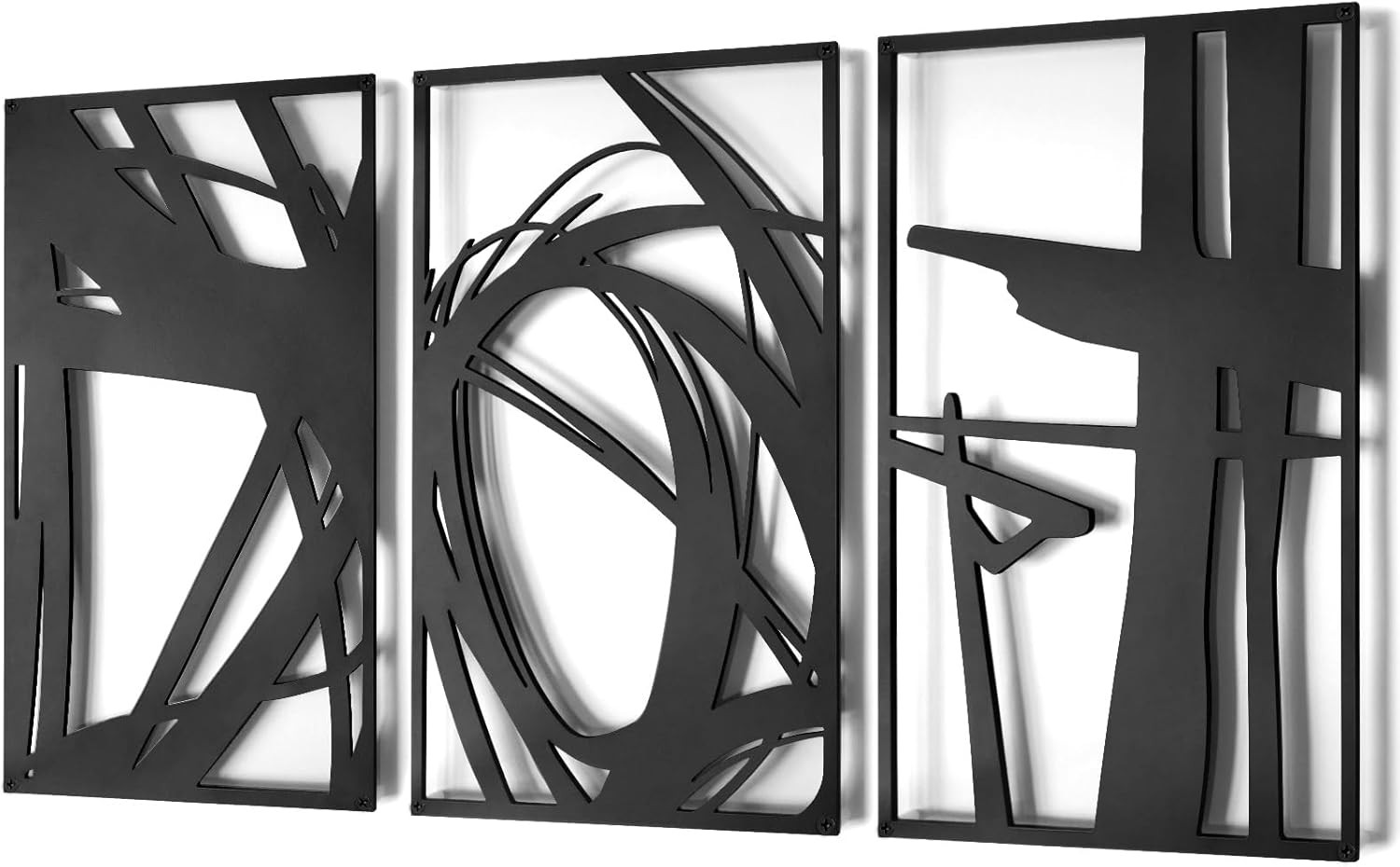 Black Abstract Metal Wall Art, 3D Textured Metal Wall Sculptures, Hollow Out Des