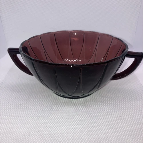 Hazel  Atlas Newport Hairpin Amethyst Purple Two Handle Ice Cream Soup Bowl