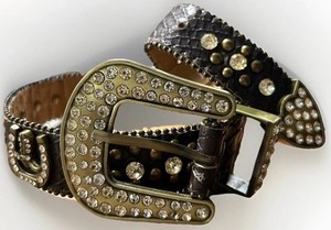 Kids Western Rhinestone Horseshoe Belt Brown Leather Bling Cowgirl Rodeo 18"