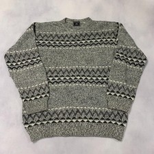 Vintage Abstract Knitted Jumper Patterned Grandad Knit Sweater Men's 2XL