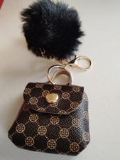 Mini Brown Bag Keychain With Black Pom-pom NEW WO TAGS