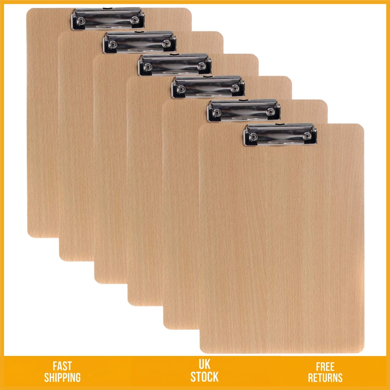 Sturdy A4 Wooden Clipboard with Rubber Metal Clip 4mm Extra Thick Pack of 6