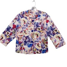Coldwater Creek Floral Button Front Jacket Size 16 Blue Purple Multicolor