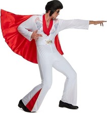 Elvis Presley Adult Rockstar Costume w/ Cape, White Jumpsuit, Belt  Scarf,LARGE