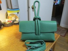 BORSE IN PELLE Italian Genuine GREEN PEBBLE LEATHER Crossbody Knotted Handbag