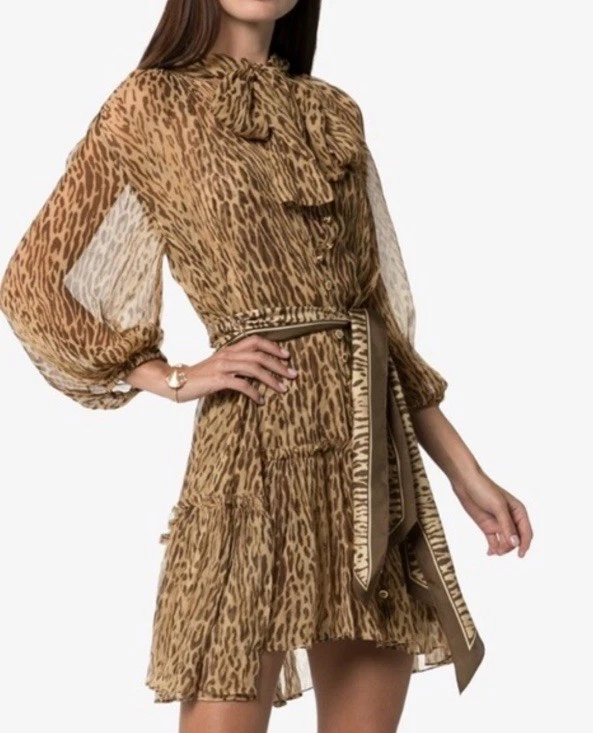 Vestido de Espionaje IMMERMANN 0/8 AU/4 EE. UU. Corbata Mini Seda Estampado Animal NUEVO Foto 2 de 4