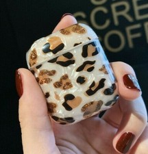 For Airpods 1  2 - Crystal Leopard Cheetah Hard Rubber Earphones Case with CLIP