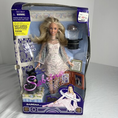 SABRINA TEENAGE WITCH  DOLL w SALEM THE CAT  SPELL BOOK MAGIC HAT RABBIT NRFB