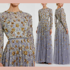 NWT Mac Duggal [ 10 ] 5533 Embellished High Neck Long Sleeve A Line Gown #J1589