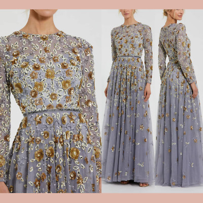 NWT Mac Duggal [ 4 ] 5533 Embellished High Neck Long Sleeve A Line Gown J1094