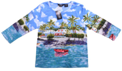Take Two Clothing Co Beach House Scene Sequins 3/4 Sleeve Blouse Size PL New