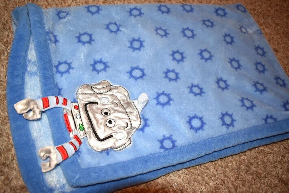 F8 !WOW! Vintage Babies R US Blue Plush ROBOT Baby Crib Blanket Comforter - Image 2 of 4