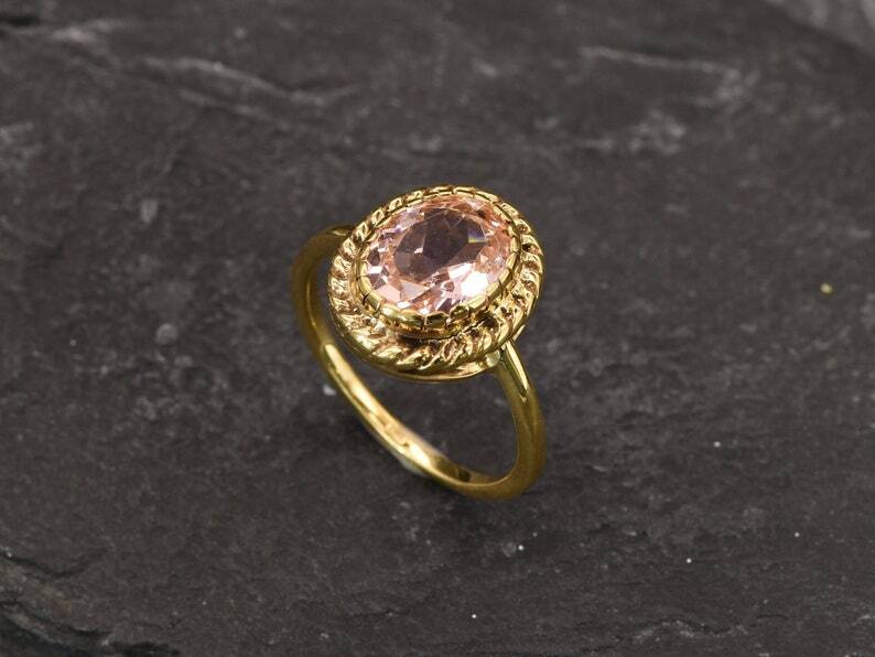 Elegant Morganite Solitaire Women’s Ring in Gold or Silver Plating