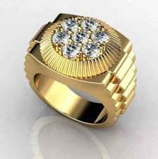 Men's 3Ct Round Cut Lab Created Diamond Rolex Design Ring 14K Yellow Gold Plated