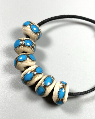 Perles d'espacement de lampe incrustation turquoise perles en verre de Murano accents (6) - Photo 1 sur 7