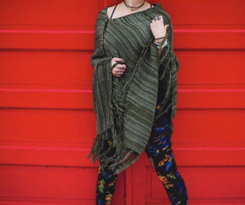 Lularoe Mimi Poncho Women One Size Cardigan Sweater Shawl Fringe Cape Wrap Green - Picture 1 of 8