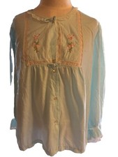 Barbizon Light Blue Lace Floral Embroidered Bed Jacket/pj Top Sz M-L