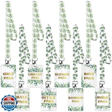 Teling 8 Sets Hall Pass Lanyards and School Passes Set Unbreakable PVC Passes