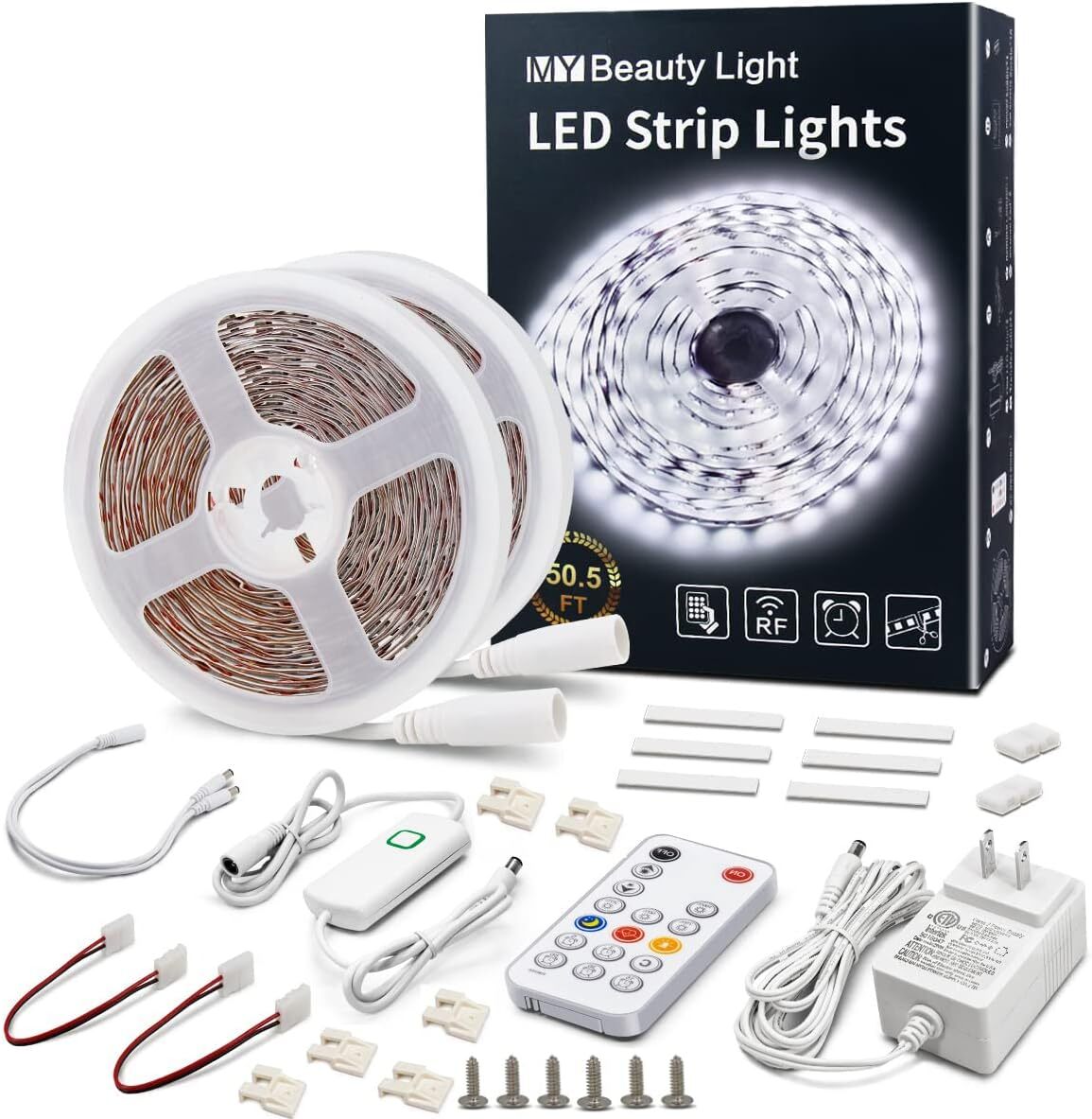 MY BEAUTY LIGHT LED Strip Lights White,50.5ft Dimmable 50.5ft, White