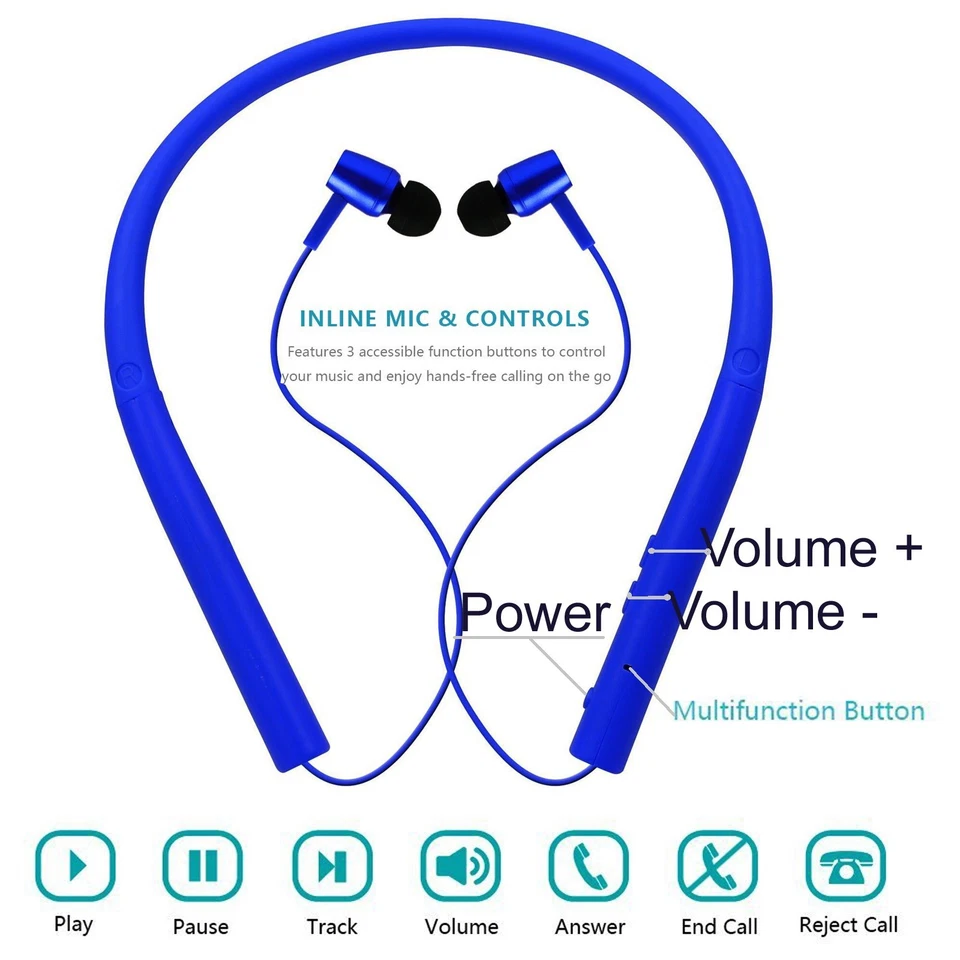 Wireless Stereo Bluetooth Headset Neckband Sports Earbud Noise Cancellation - Image 2 of 4