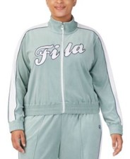 Fila Plus Size Valery Logo Zip-Front Velour Feel Track Jacket Orient Blue 2X NEW