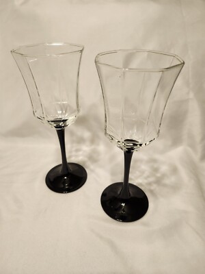2 Luminarc Arcoroc Black Stem Octime Wine Glass/Water Goblets Barware/Glassware
