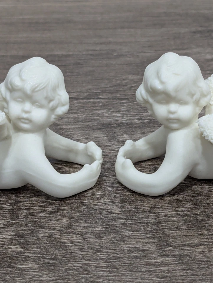 Vintage Treasured Times 2 Piece Porcelain Bisque Snow Angel Candle Climbers - Image 2 of 4
