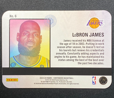 2023-24 Panini Contenders LeBron James #6 License To Dominate Case