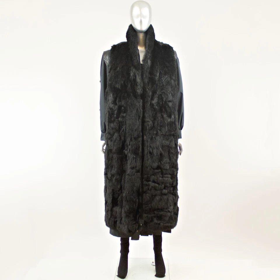 Abrigo de lluvia negro con chaleco de zarigüeya desmontable - talla M-L (pieles vintage) Foto 3 de 4