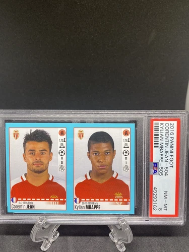2016-17 PANINI FOOT STICKER #504 #505 KYLIAN MBAPPE RC ROOKIE FRANCE PSA 8