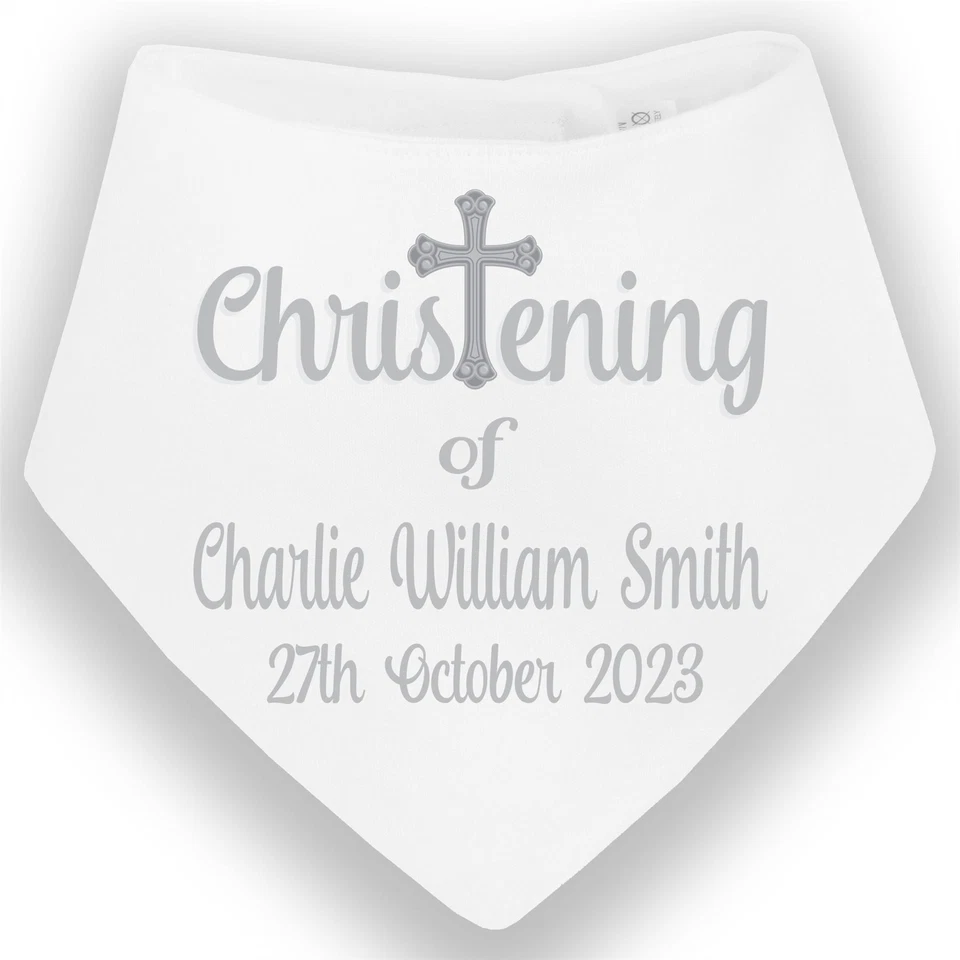 BABYSTITCHING Personalisiertes Baby Bandana Taufkreuz bedruckt Tröpfchen Lätzchen Geschenk