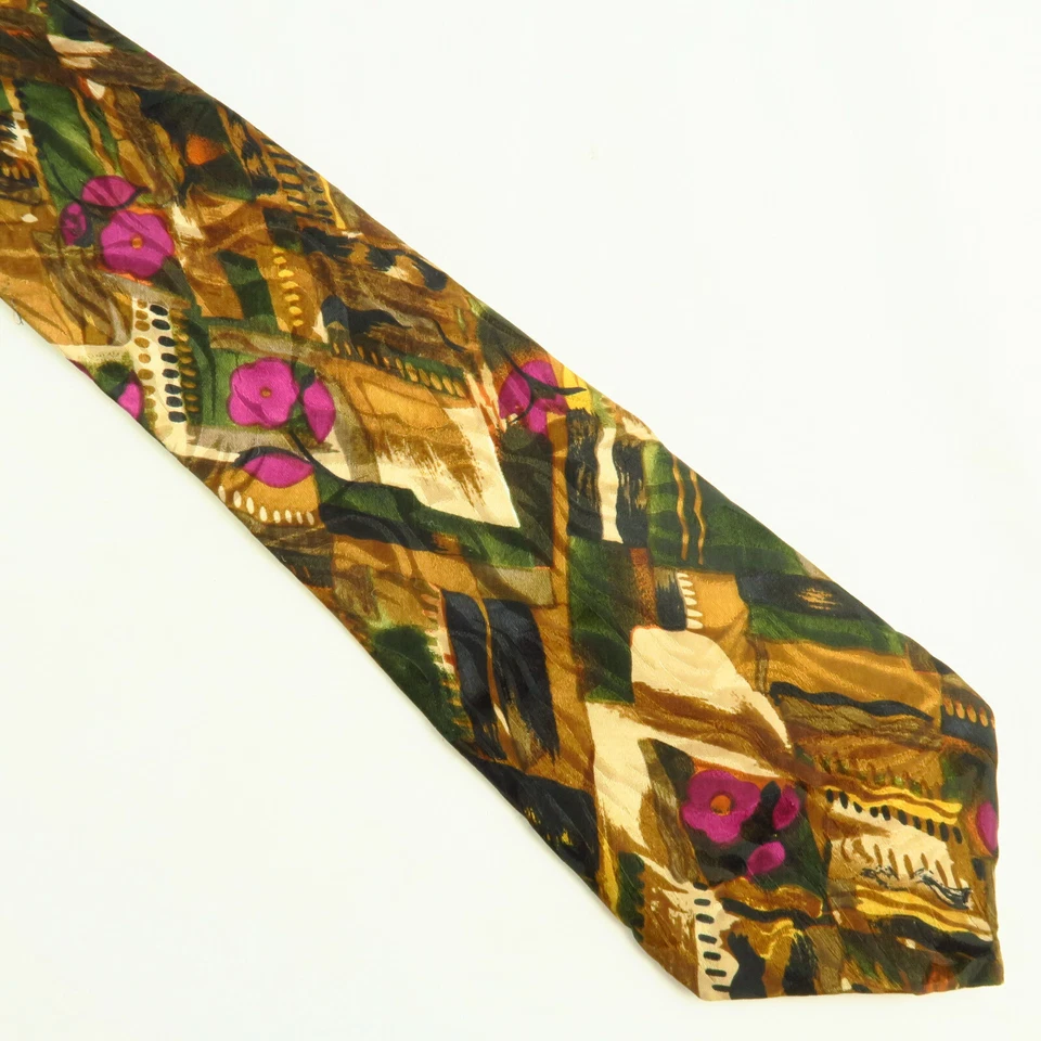 Hanover Tie Works Mens Watercolor Art Floral Flowers 52"x3.75" Purple Gold Green - Image 2 of 4