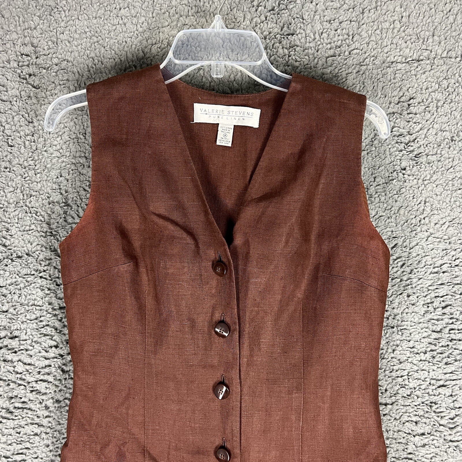 Valerie Stevens Womens 4 Pure Linen Sleeveless Button Front Maxi Vintage 90s-E