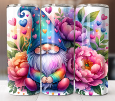 Valentine Gnome Floral Rainbow Tumbler 20oz Skinny Cup Mug Lid