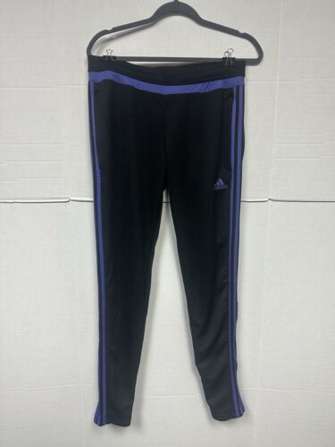 Adidas Men’s Size M Climacool Joggers Track Soccer Pants Black & Purple Stripe