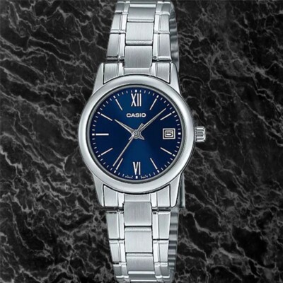 Casio LTP-V002D-2B3 Women's Blue Analog Watch Steel Band New Date Display
