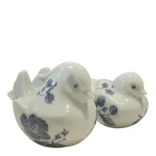 Fitz and Floyd Pair of Vintage White Blue Bird Mandarin Duck Figurines FF Japan