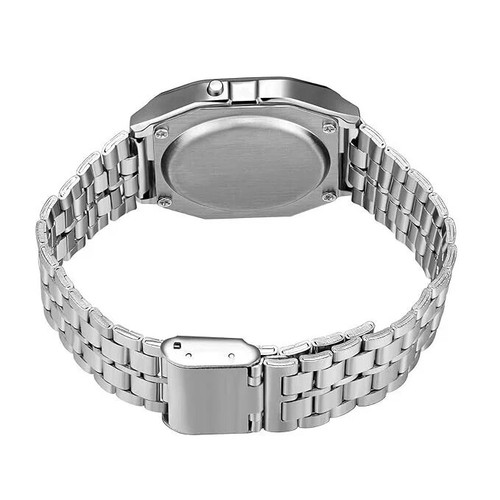 CLASSIC DIGITAL RETRO WATCH F-91W STYLE SPORT ALARM SILVER - Picture 3 of 6