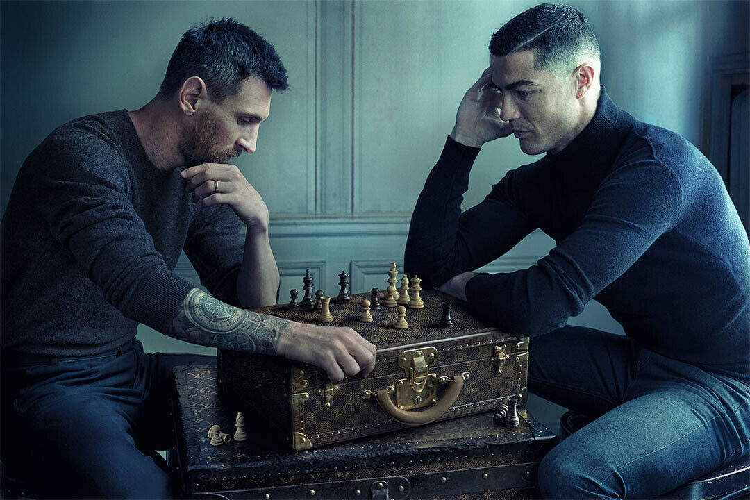 Messi Vs Ronaldo in Playing Chess Poster Wall Paper World Cup 