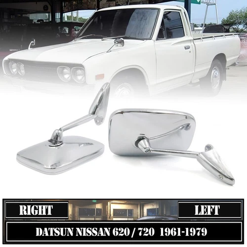 Pair LR Side Fender Door Mirror Chrome For Nissan Datsun 520 521 620 720 1965-85