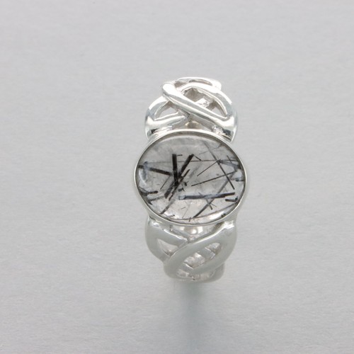 Black and White Oval Rutilated QUARTZ Celtic Ring 925 STERLING SILVER #5e - Picture 3 of 8