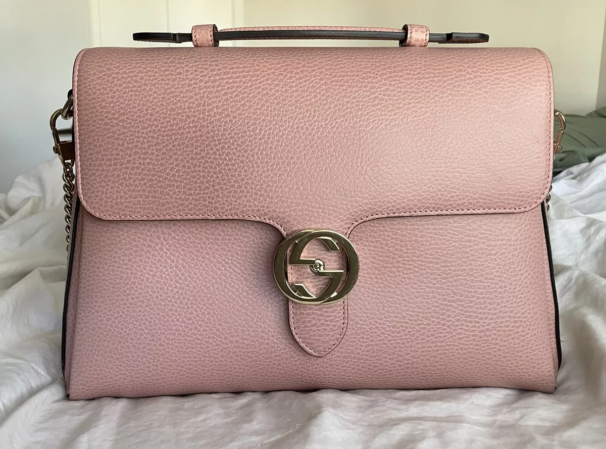 Gucci GG Interlocking Dollar Shoulder Bag in Soft Pink Leather - Medium