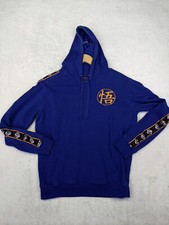 Dragonball Z Mens M Blue Hoodie Kangaroo Pullover Fleece Arm Stripe Drawstring