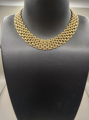 Vintage 5-Row Gold Tone Brick Link Collar Necklace - Polished Choker 14''