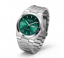 1853 Men's Quartz Watch Green Dial Stainless Steel Day Date Wristwatch